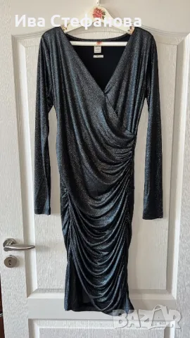 Нова midi парти официална коктейлна бляскава сиво металик черна еластична рокля Replay набрана , снимка 7 - Рокли - 47791962