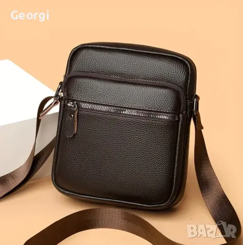 Мъжка стилна, елегантна и удобна кожена чанта /Кафява естествена кожа!, снимка 3 - Чанти - 49280715