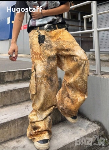 Нови baggy Casual Loose Fit Jeans дънки панталони карго змийска кожа камуфлаж размер 34, снимка 4 - Дънки - 52496789