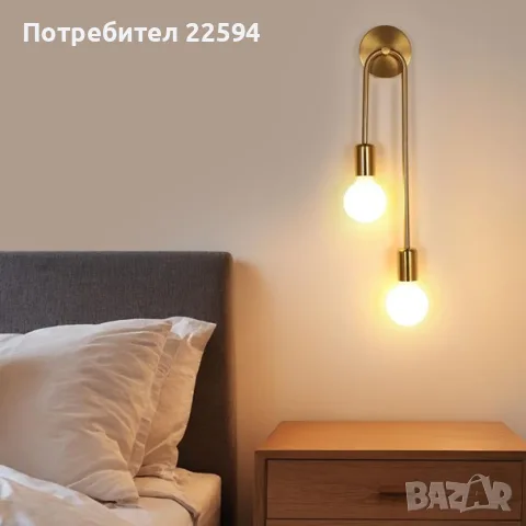 Винтидж индустриално стенен светлинен уред 2-светлинен E27 – Златен, снимка 3 - Лампи за стена - 55781791