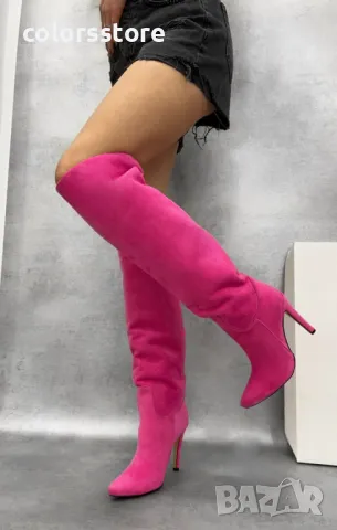 Ботуши на ток - циклама велур - B100, снимка 2 - Дамски ботуши - 47336940