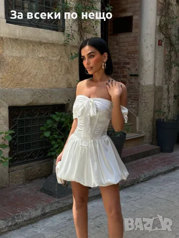 Дамска Сатенена Къса Рокля С Паднали Ръкави - 2 Налични Цвята Код LFS466, снимка 4 - Рокли - 50245609