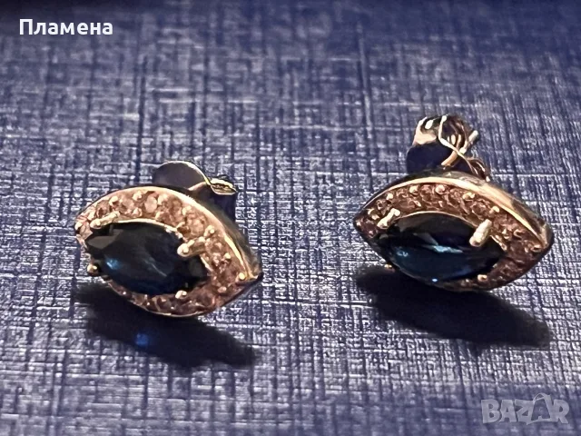 Обеци на винт сребро 925 прозрачни и сини цирконии, снимка 6 - Обеци - 55730593