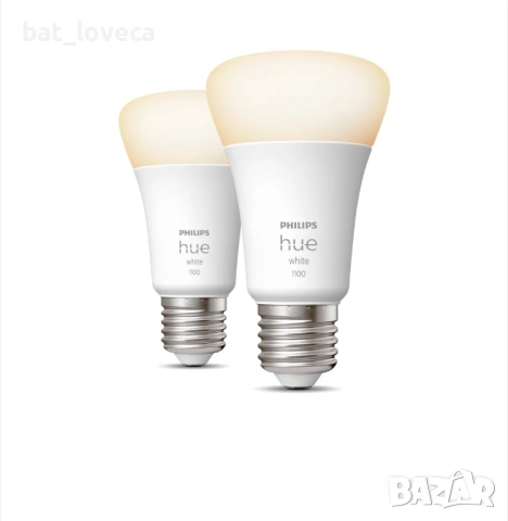 Комплект от 2 смарт LED крушки Philips Hue, Bluetooth, Zigbee, A60, E27, 9.5W (75W), 1055 лумена, То, снимка 2 - Крушки - 53670942