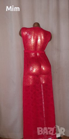 М/ XL Дълга дантелена рокля / нощница/ в  червено, снимка 5 - Рокли - 41671994