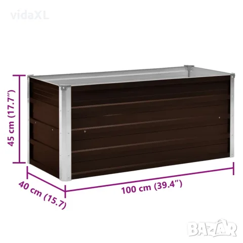 vidaXL Градинска висока леха кафява 100x40x45 см поцинкована стомана, снимка 8 - Саксии и кашпи - 56147577