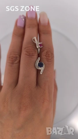 СРЕБЪРЕНА ВИСУЛКА С РУБИНИ САПФИРИ , снимка 2 - Колиета, медальони, синджири - 51167840