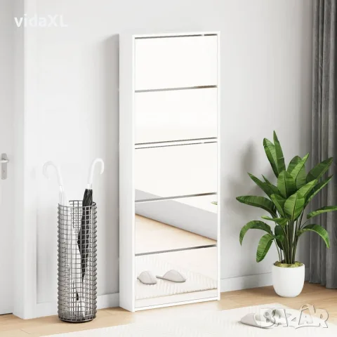 vidaXL Шкаф за обувки с огледало, 5 нива, бял гланц, 63x17x169,5 см, снимка 2 - Шкафове - 56146832
