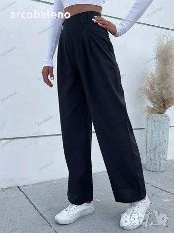 Дамски моден едноцветен ежедневен панталон с висока талия - 023 , снимка 6 - Панталони - 42194476