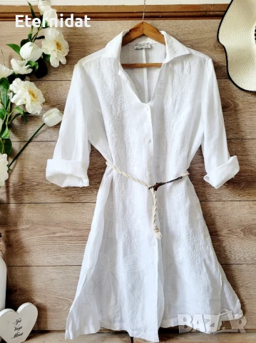 Дълга бяла риза с бродерии лен , снимка 9 - Ризи - 51010008