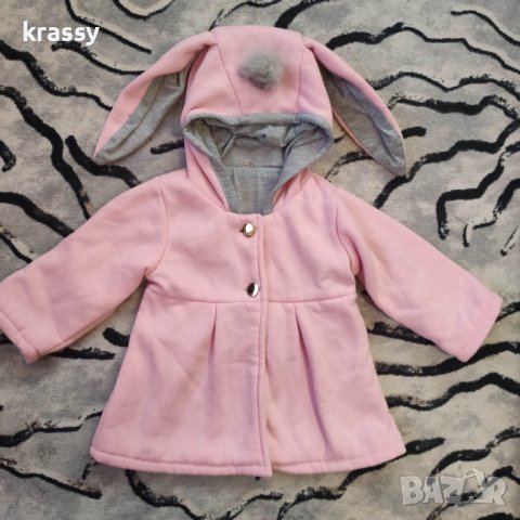 Страхотно детско тънко розово палто с качулка с ушички ( 8 месеца)