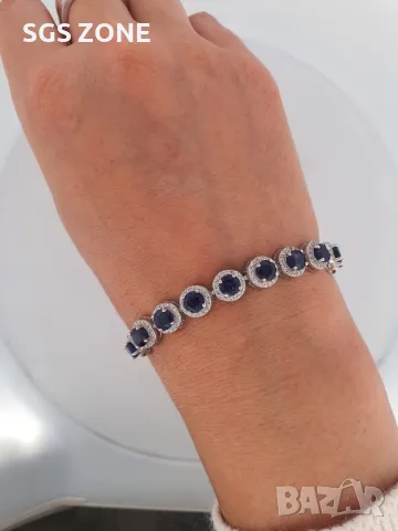 Сребърна Гривна с Рубини, Сапфири, Изумруди, снимка 2 - Гривни - 49893507