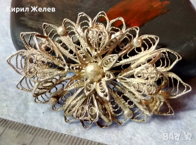 СТАРИННА ФЛОРАЛНА ФИЛИГРАННА СРЕБЪРНА БРОШКА ВИСОКА ПРОБА СРЕБРО ФИНА РЪЧНА ИЗРАБОТКА 47939, снимка 7 - Антикварни и старинни предмети - 48473938
