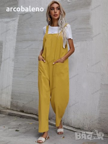 Дамски моден едноцветен гащеризон без ръкави и с тиранти, 9цвята, снимка 4 - Гащеризони - 41739942