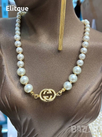 колие с перли и стоманена висулка ysl saint laurent Gucci chanel prada, снимка 3 - Колиета, медальони, синджири - 53359740