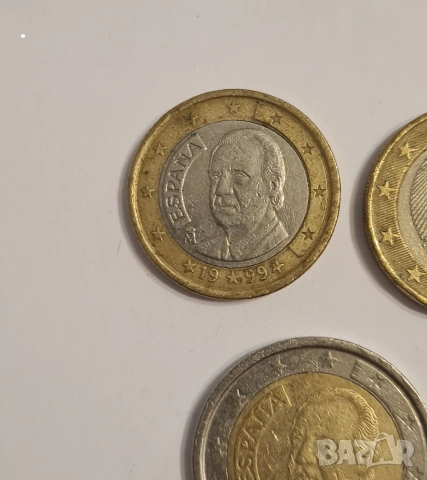 Лот от 5 бр евро монети 1€ и 2€ Испания, Германия, Франция, Нидерландия, снимка 3 - Нумизматика и бонистика - 53698244
