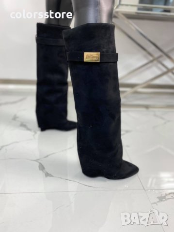 Ботуши на платформа - черен велур - K-40