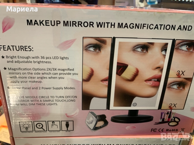 Козметично огледало с LED осветление и увеличение, снимка 4 - Други стоки за дома - 52155610