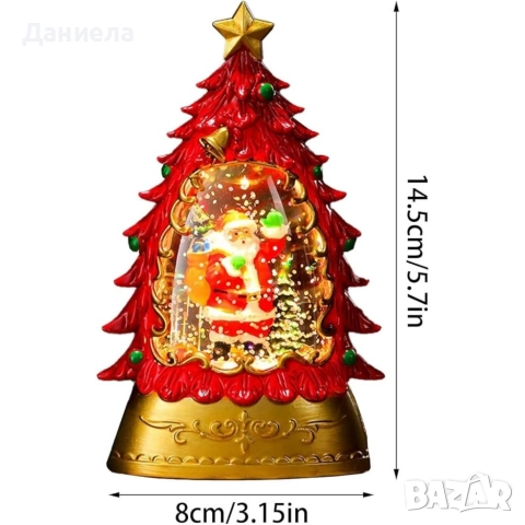 Коледна LED декоративна лампа с вода и брокат – празнична светлина и магия в елховиден дизайн, снимка 6 - Декорация за дома - 52815625