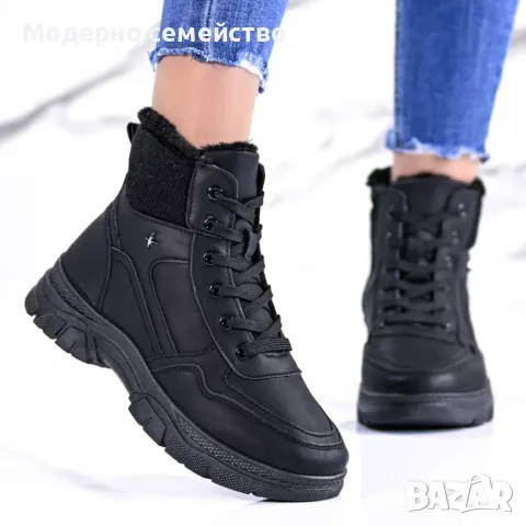 Зимни дамски боти с връзки и топла вата 