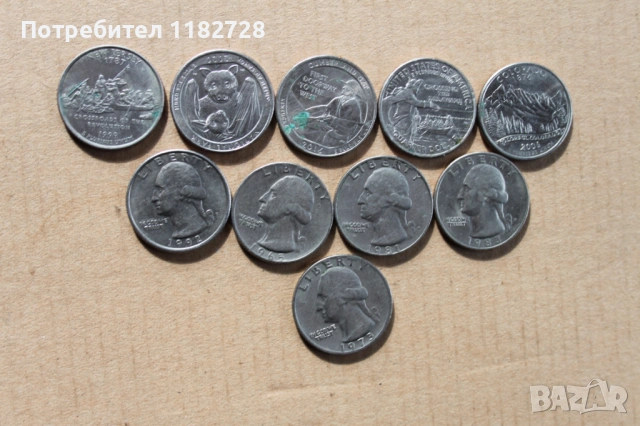 34 монети US QUARTER DOLLAR +10 монети FIVE CENTS, снимка 2 - Нумизматика и бонистика - 53380631