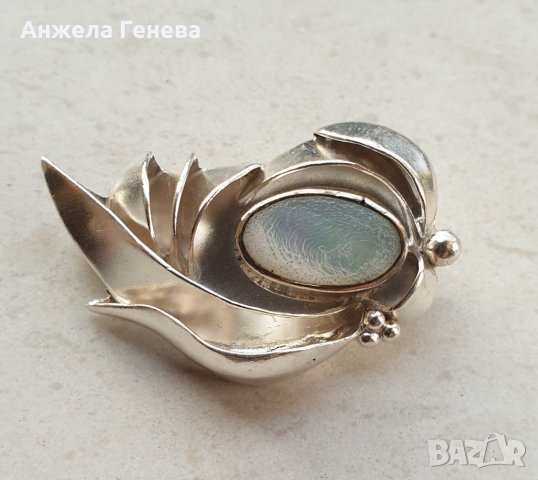 Сребърна брошка, ръчна изработка със седеф, снимка 3 - Антикварни и старинни предмети - 38598745