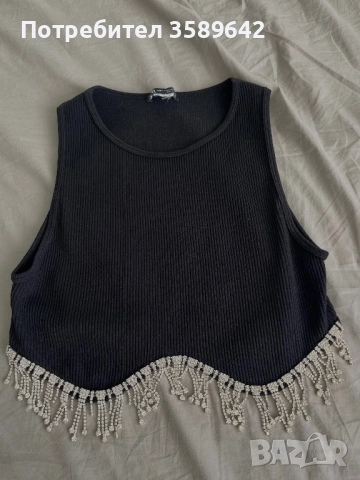Zara crop top със сребристи камъчета, снимка 2 - Потници - 52559623