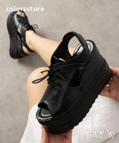 Сандали на платформа - черна кожа - SJN88