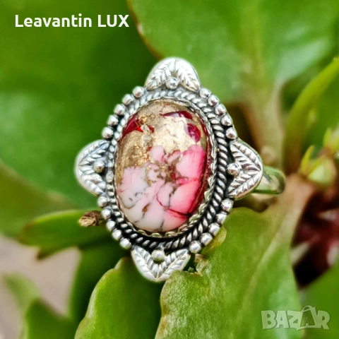 Сребърен пръстен с Red Rose Dahlia, снимка 3 - Пръстени - 51611211