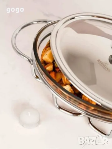 Съд за затопляне Bohmann, 1.6 л., Стоманен капак, Стъкло, Инокс, снимка 2 - Съдове за готвене - 49654346