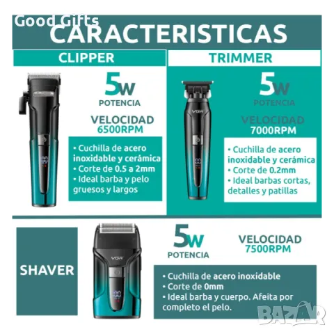 Професионален комплект за подстригване VGR V-694 – 3 в 1: Машинка, Тример и електрическа самобръснач, снимка 4 - Машинки за подстригване - 50400164