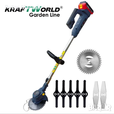 Акумулаторен Тример за Трева KraftWorld + Резачка за Клони с Авто-Омасляване, снимка 4 - Други инструменти - 50358313