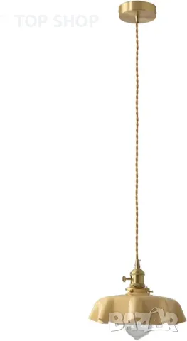 NICRX 250 mm стъклена висяща лампа с жълто цвете, висяща лампа от златен месинг и стъкло