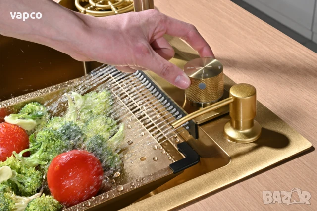 Златна мултифункционална кухненска мивка 50см, снимка 3 - Мивки - 50954067