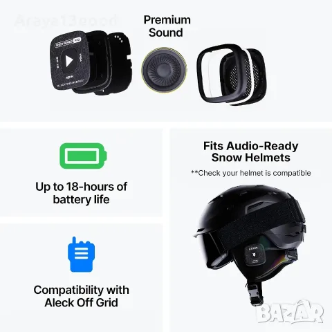 Bluetooth високоговорители за ски каска ALECK Snow Series Pro – 18 ч., микрофон, снимка 8 - Зимни спортове - 55950877