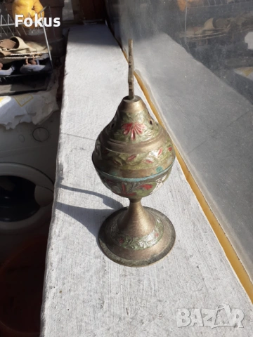 Настолно домашно кандило бронз емайл, снимка 2 - Антикварни и старинни предмети - 53333582