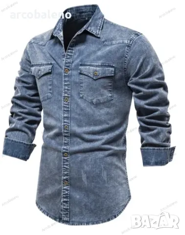 Ежедневна мъжка дънкова риза с дълъг ръкав, 2цвята , снимка 2 - Ризи - 47900228