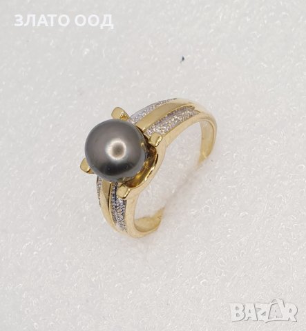 Златни пръстени с естествени перли и диаманти  -18К, снимка 3 - Пръстени - 39790286
