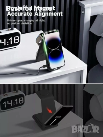 3-в-1 Магнитно безжично зарядно Meoligr за Apple серия, снимка 7 - Аксесоари за Apple - 53745580