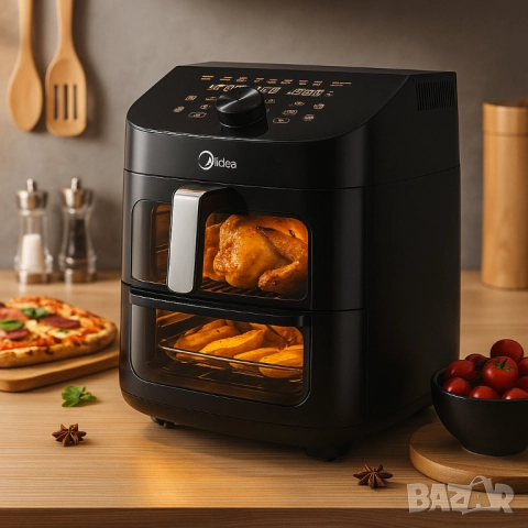 Еър Фрайър 2 в 1 - 11L - Midea MAD1100DADK - С две зони за готвене, 10 програми и 360° циркулация на, снимка 15 - Друга електроника - 51858947