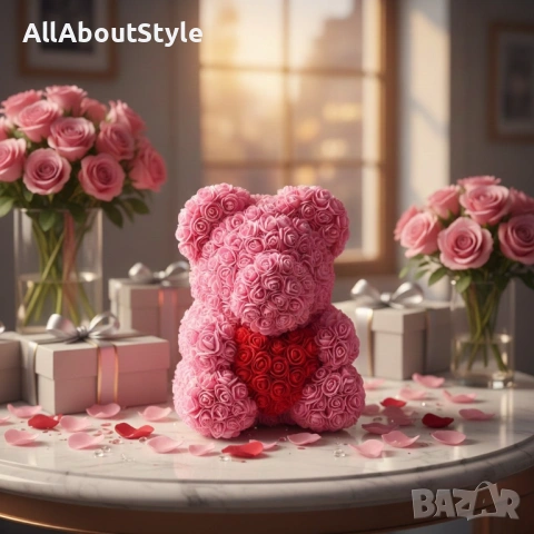 Мече от рози с подаръчна кутия – 20 / 25 / 40 см