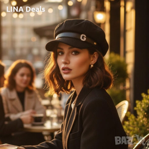 Елегантна дамска шапка тип фуражка с декоративна лента , снимка 4 - Шапки - 52674206