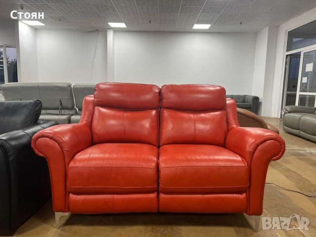 Керемидено червен кожен диван двойка с електрически релакс механизъм, снимка 4 - Дивани и мека мебел - 39944608