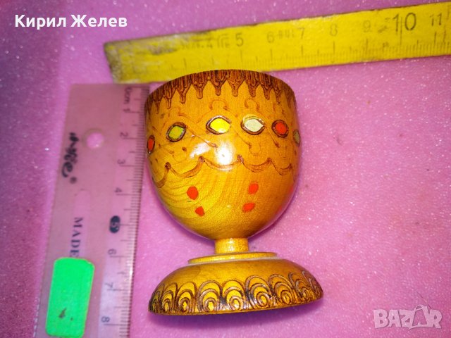 СТАРА ЕТНОГРАФСКА ДЕКОРАТИВНА ПИРОГРАФИРАНА ДЪВЕНА ЧАШКА РЪЧНА ИЗРАБОТКА 32811, снимка 2 - Декорация за дома - 44222308