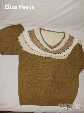 Пуловер с паети и мохер в горната част, снимка 2 - Блузи с дълъг ръкав и пуловери - 53156664