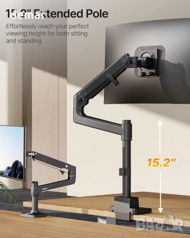 monTEK Стойка за ултраширок монитор 17-57 инча, до 27 кг, с USB, черна, снимка 4 - Стойки, 3D очила, аксесоари - 52292358