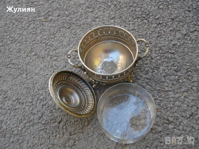 СТАРА БОНБОНИЕРА ЗАХАРНИЦА СТЪКЛО И МЕТАЛ АРТ ДЕКО ART DECO , снимка 5 - Антикварни и старинни предмети - 50095860