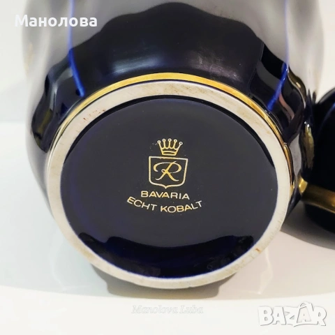 Кобалтово синя ваза с капак и златисти флорални мотиви Retsch & Wunsiedel., снимка 8 - Други ценни предмети - 53449286