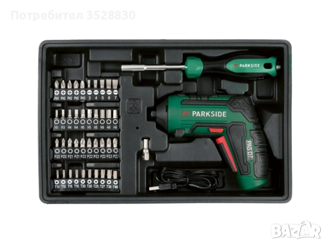 Метален куфар с акумулаторна отвертка PARKSIDE PWBM A1, с отвертка PAS D7, 1,5Ah, 4V, 92 части , снимка 3 - Други инструменти - 53148619