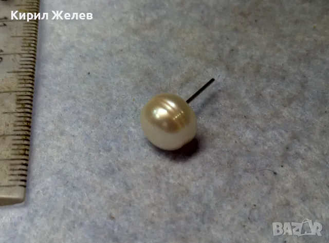 БЯЛА НАТУРАЛНА ПЕРЛА РЕТРО АРТ ОБЕЦА с ЩИФТ от БРОНЗ с ПОСРЕБРЯВАНЕ 48238, снимка 3 - Обеци - 49757529